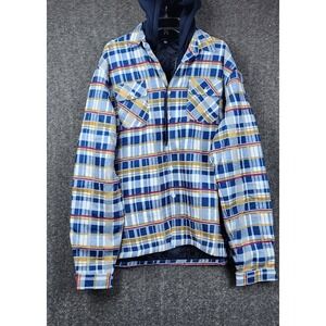 Unbranded Hooded Flannel Jacket Mens 3XL Blue Plaid Quilted Lined Shacket